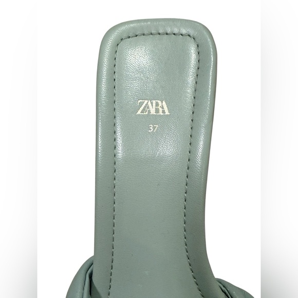 Zara Knotted Leather Heeled Sandals in Seafoam Green Size 6.5 - Picture 7 of 9